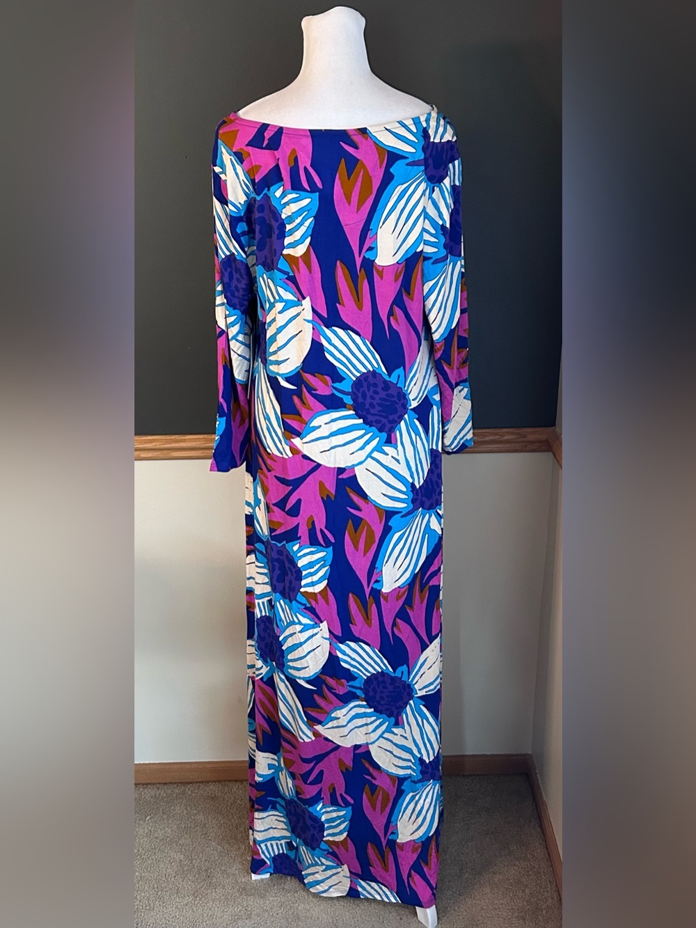 NWT $130 Soft Surroundings Serena Maxi Dress Nazarene Blue Multi Size Large - Picture 6 of 13